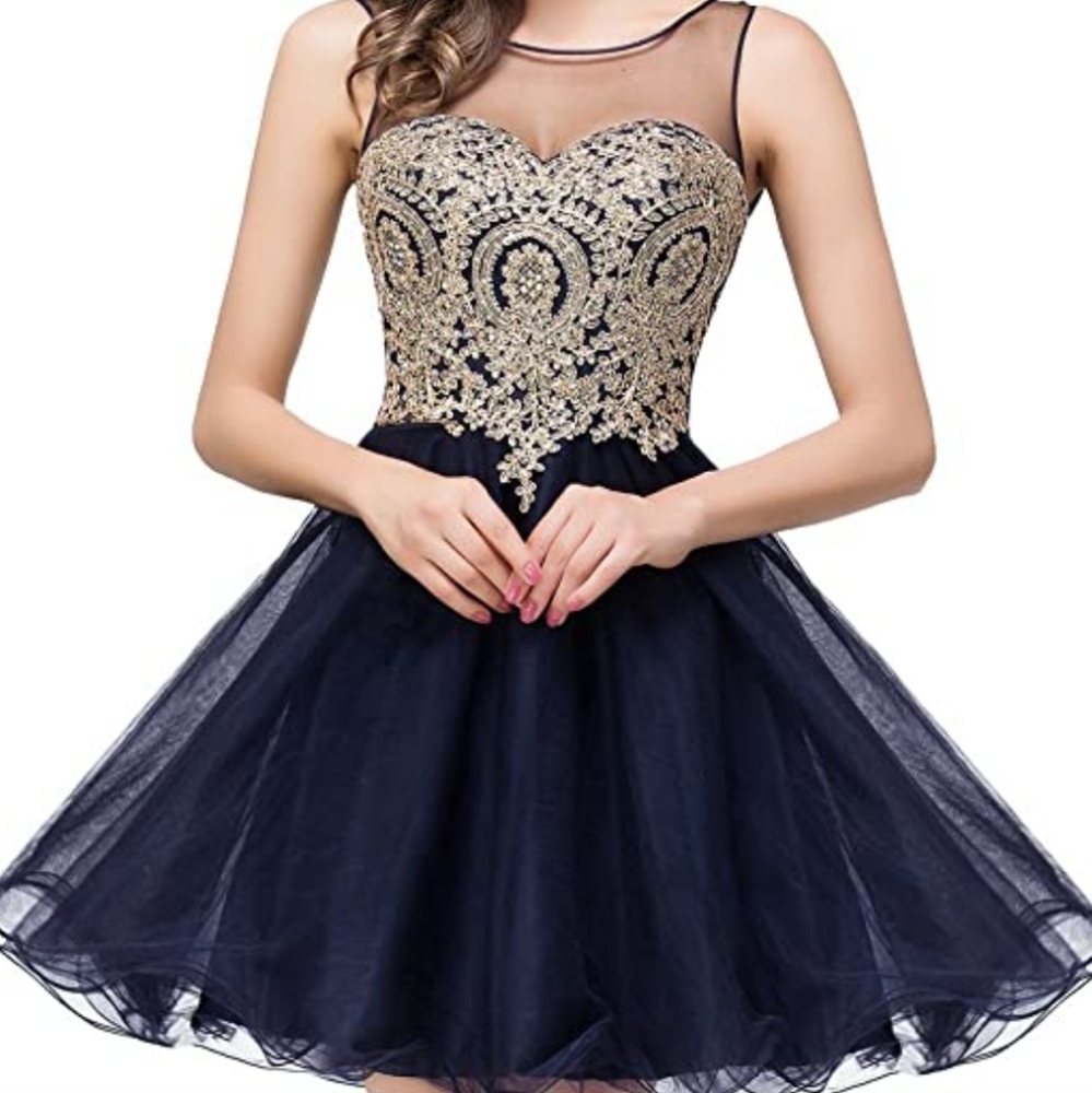 Navy Blue + Gold Homecoming Dress, Size 2/4, Babyonline D.R.E.S.S